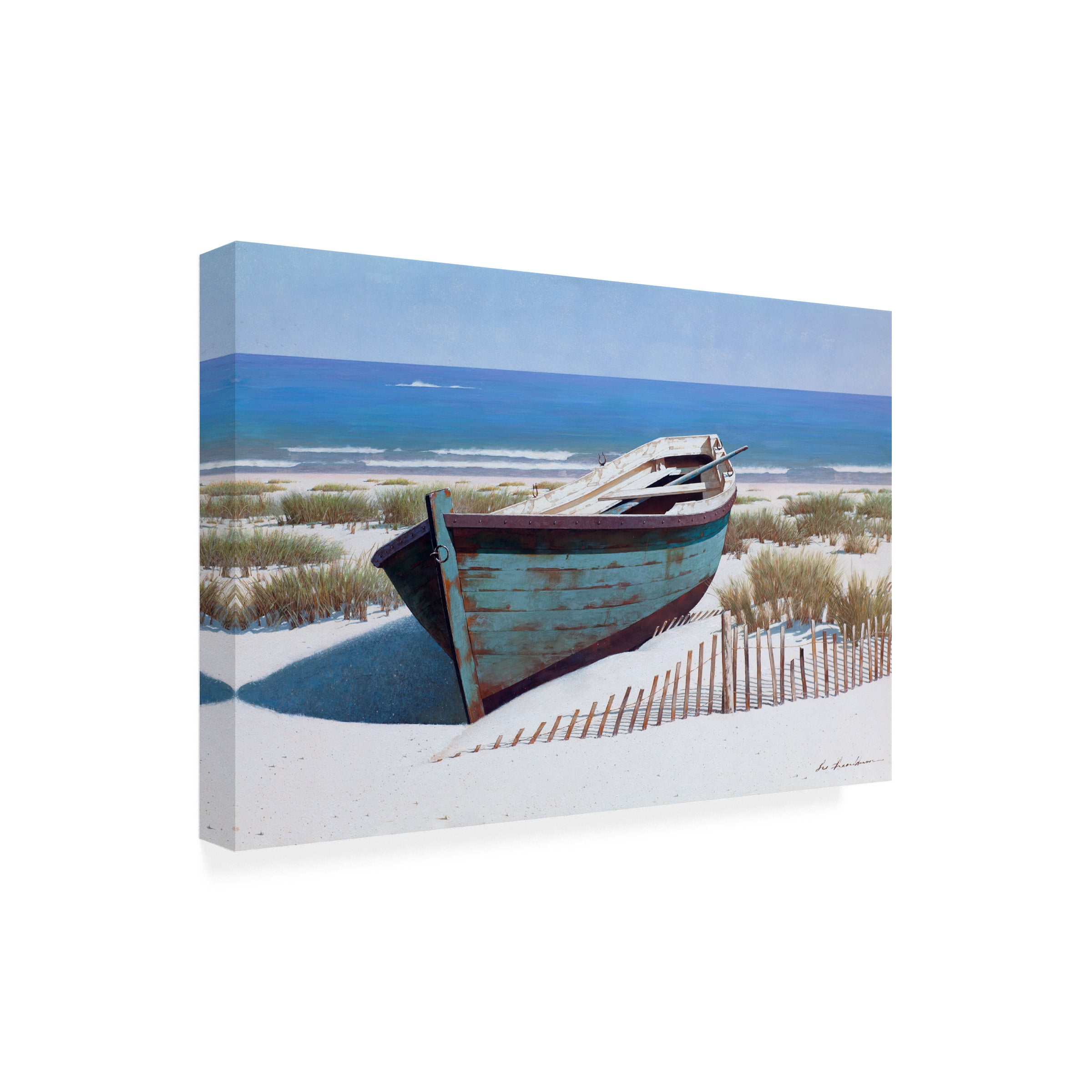 Zhen Huan Lu 'Blue Boat on Beach' Canvas Art