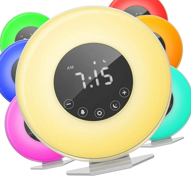 Sunrise Alarm Clock - Digital LED Clock 6 Color Switch FM Radio Bedrooms - Multiple Nature Sounds Sunset Simulation & Touch Control Snooze Function Heavy Sleepers