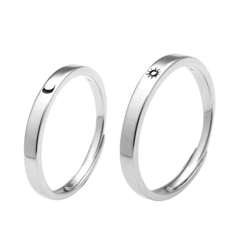 2Pcs Sun and Moon Lover Couple Rings Set Promise Wedding Bands for Him and Her 