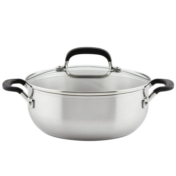 Cacerola KitchenAid de acero inoxidable cepillado de 4 litros con tapa