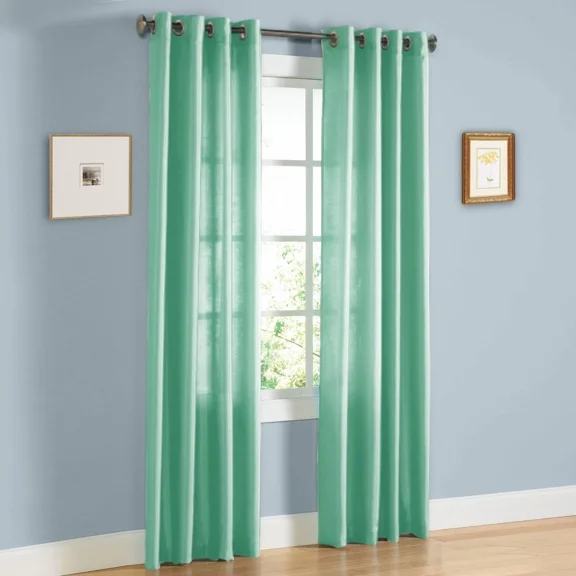 Gorgeous Home Linen 2PC Mint Green Faux Silk Solid Color Window Semisheer Grommet Panel Curtain 55" Width X 84" Length (each) Panel
