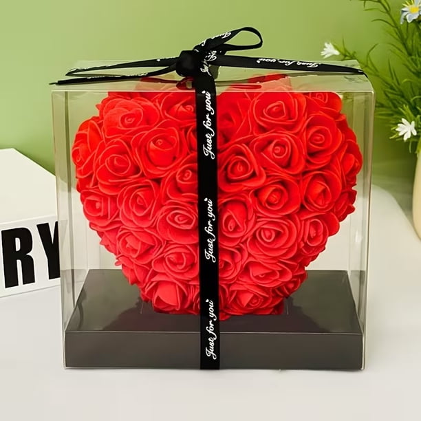1 unidad, corazón de rosa de espuma con caja de regalo transparente, rosa artificial simulada, regalo del Día de San Valentín, Navidad, Día de la Madre