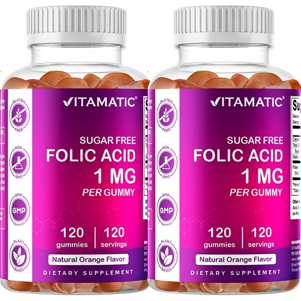 2 Pack Vitamatic Folic Acid Gummies 1000 mcg (1 mg) an Essential