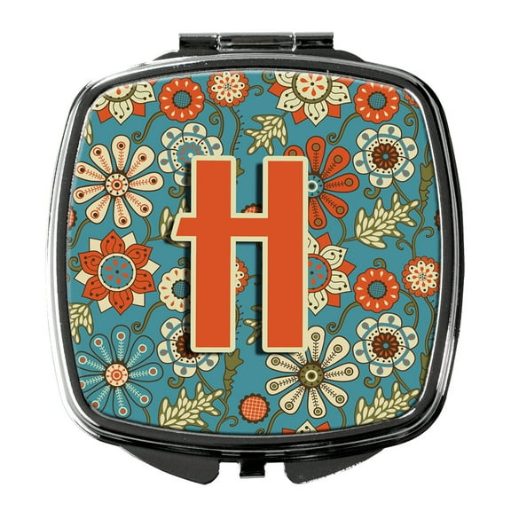 Letter H Flowers Retro Blue Compact Mirror CJ2012-HSCM