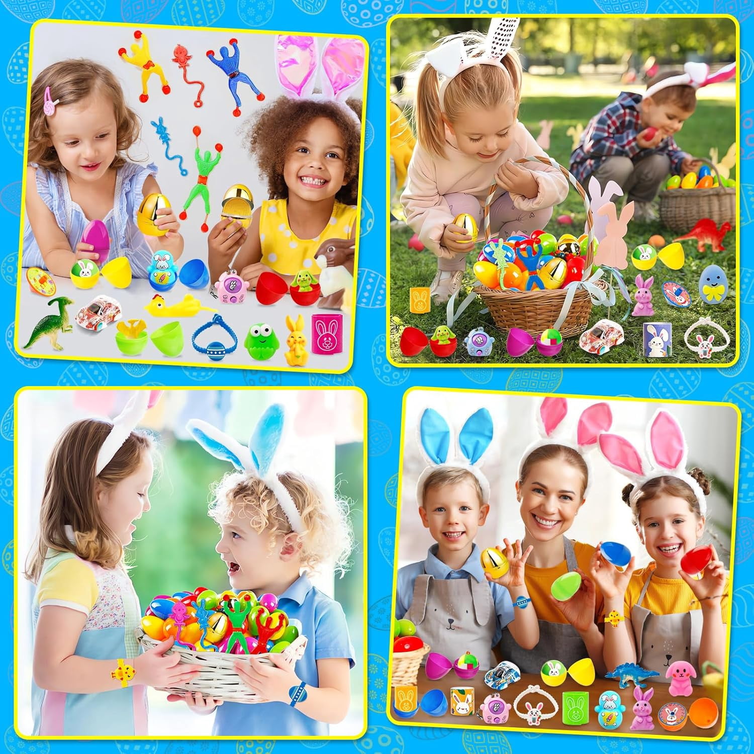 [ 6 Surprise Golden Eggs ] 60Pcs Prefilled Easter Egg with Assorted Toys, Plastic Easter Eggs Fillers for Kids, Basket Stuffers,Egg Hunt Party Favors Classroom Prizes Supplies for Boys Girls