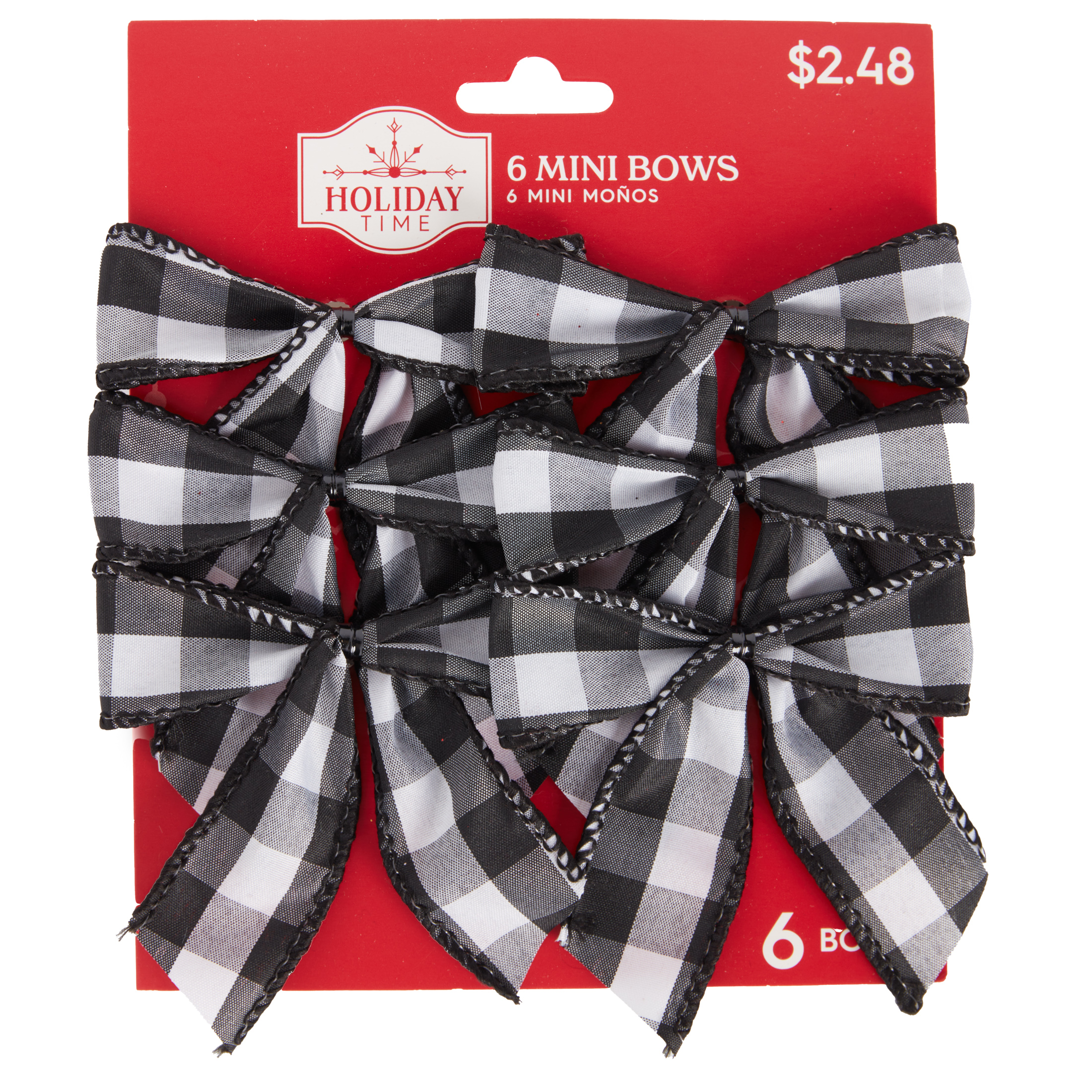 White & Black Buffalo Plaid Mini Bows, 6 Count, by Holiday Time