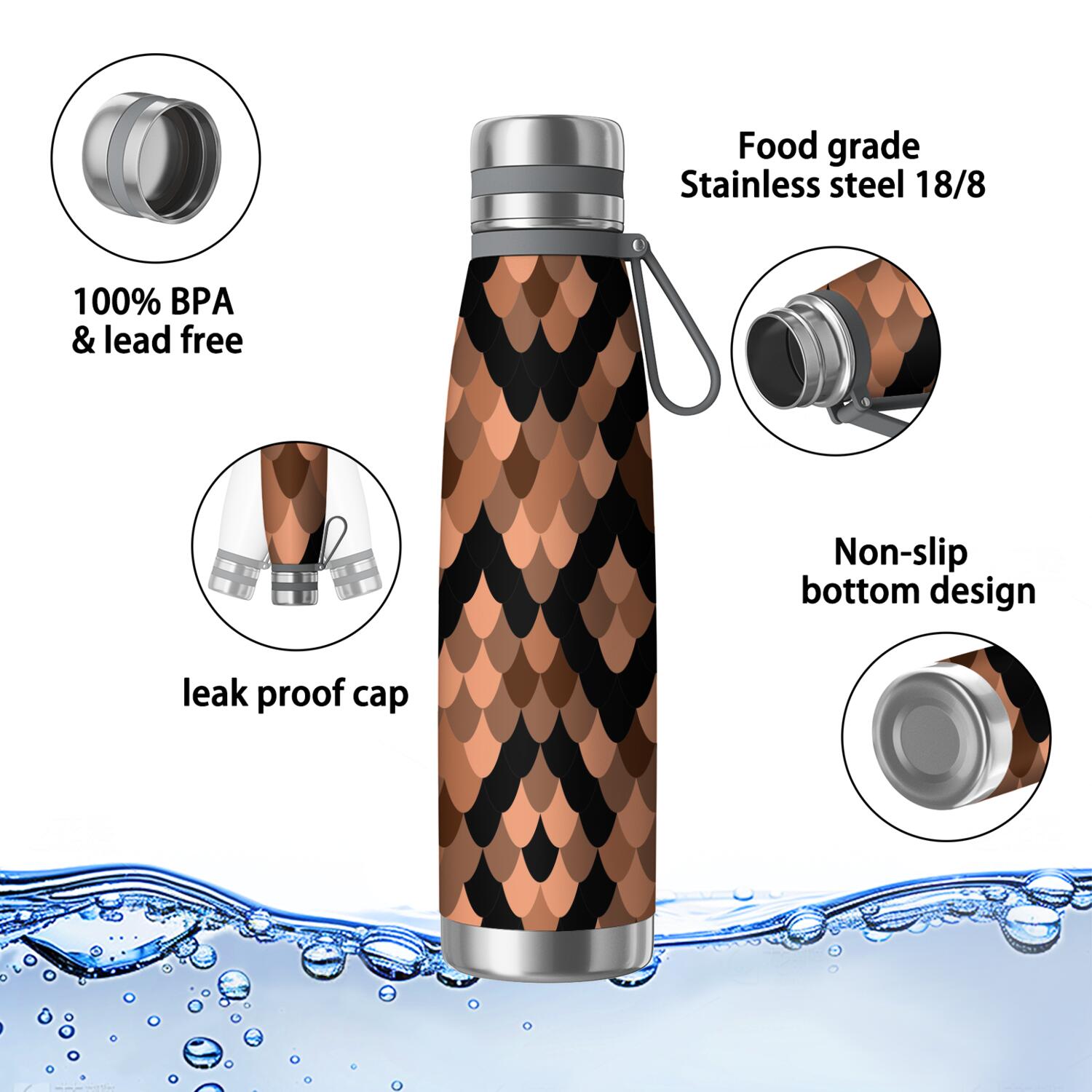 29oz Insulated Water Bottle with Tea Infuser, Stainless Steel Travel Mug, Shining Diamonds Print