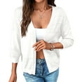 thumbnail image 2 of Womens Summer Cropped Cardigan 3/4 Sleeve Button Up Thin Crochet Knit Shrug Sweater White S, 2 of 9