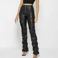 thumbnail image 2 of YYDGH High Waist Stacked Pants for Women Faux Leather Ruffle Ruched Pleated Leggings Y2k Pleated Sexy Trousers Streetwear, 2 of 6