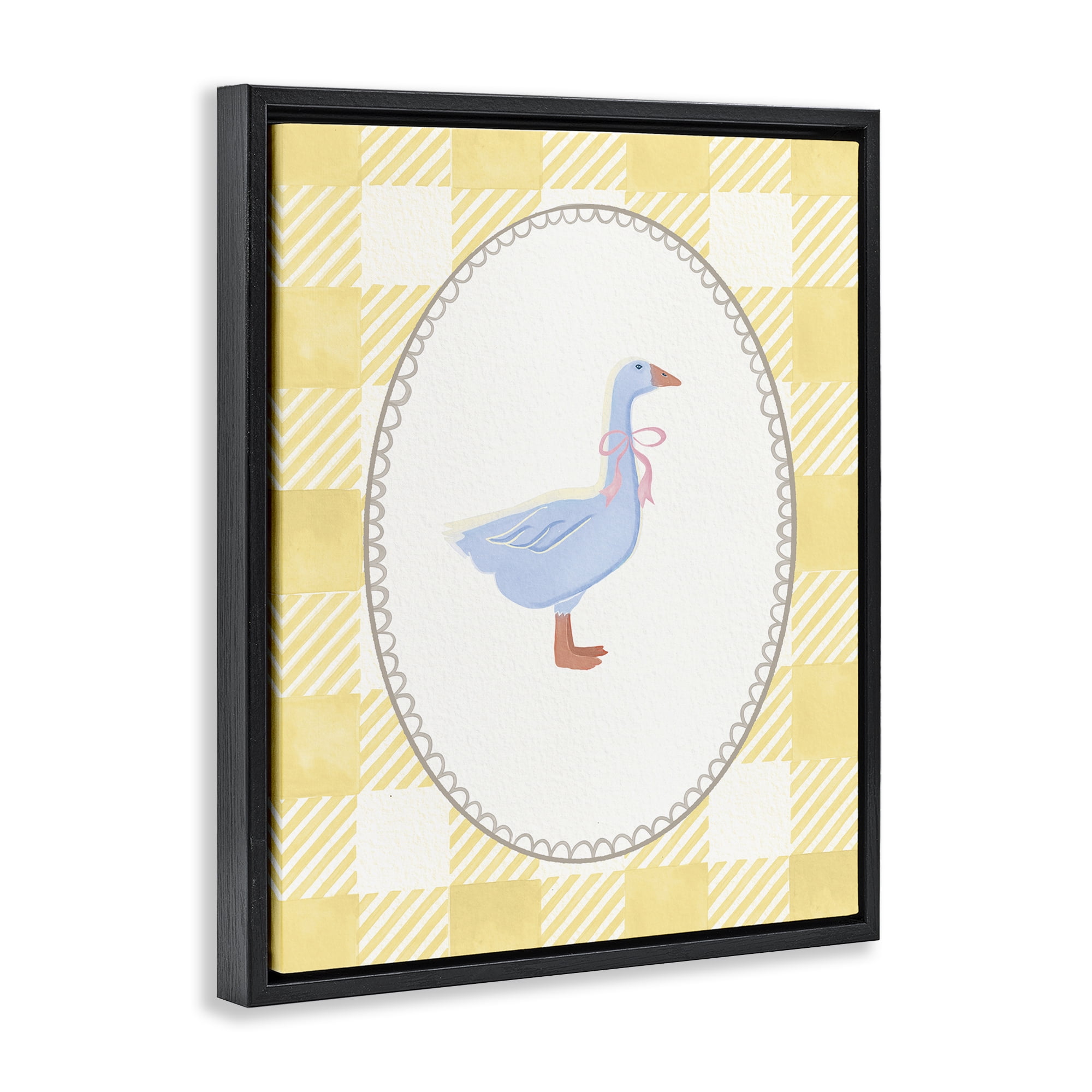 Stupell Industries Little Goose on Yellow Gingham Black Framed Floater Canvas Wall Art, design by The Paper Curator