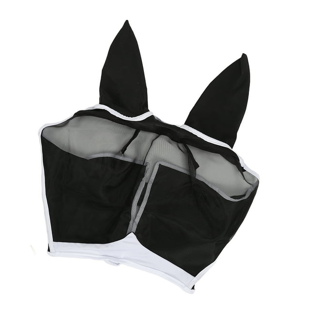 Horse Fly Face Cover, Mesh Design Detachable Horse Fly Ears Protection Adjustable Neck Strap With Hook And Loop For Outdoor Black L