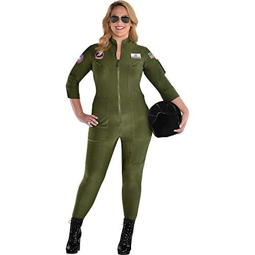 Party City Top Gun: Costume de Vol Maverick pour Femmes, Halloween, Vert Olive, Taille Plus (18-20), Combinaison avec Fermeture à Glissière