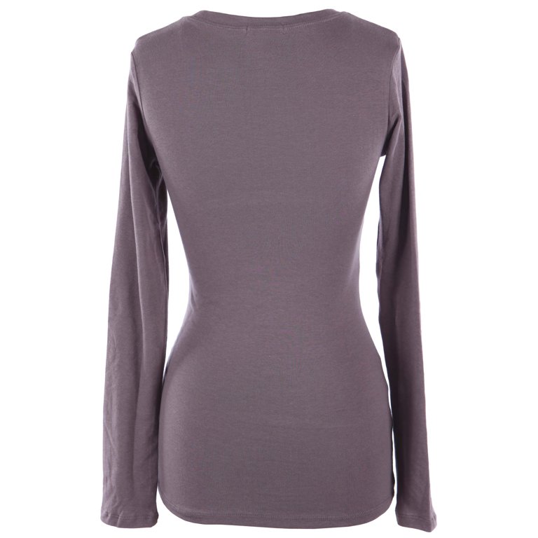 Ola Mari Junior Size Solid Basic Crew-Neck Long Sleeve Top, Dusty Plum,  Medium 