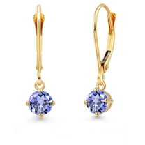 Gem Stone King 14K Yellow Gold Blue Tanzanite Earrings for Women | 0.76 Cttw | Gemstone December Birthstone | Round 4.5MM