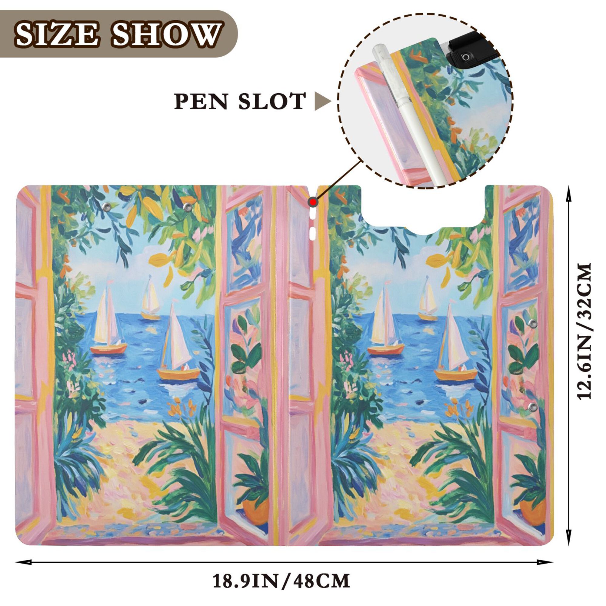 FORMRS A4 Clipboard Folder with Pen Holder Horizontal Foldable School Office Binder, Blue Seaside