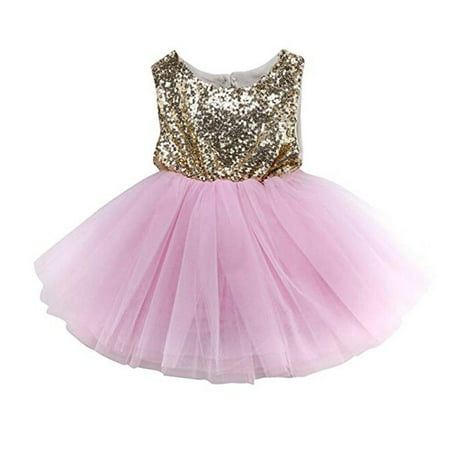 Infant Kids Girl Sleeveless Sequin Bowknot Party Pageant Princess Tutu Dress