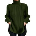 thumbnail image 1 of Kcodviy Women's High Neck Solid Ladies Cable Knit Sweaters Color Pullover Knit Sweater Cute Sweaters with Split Hem and Patterned Quarter Zip Bell Sleeves, 1 of 6
