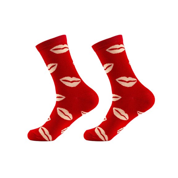 Women's Valentine's Mid Length Knitted Socks for Men Heart Print Crew Socks Multicolor-2 Free Size