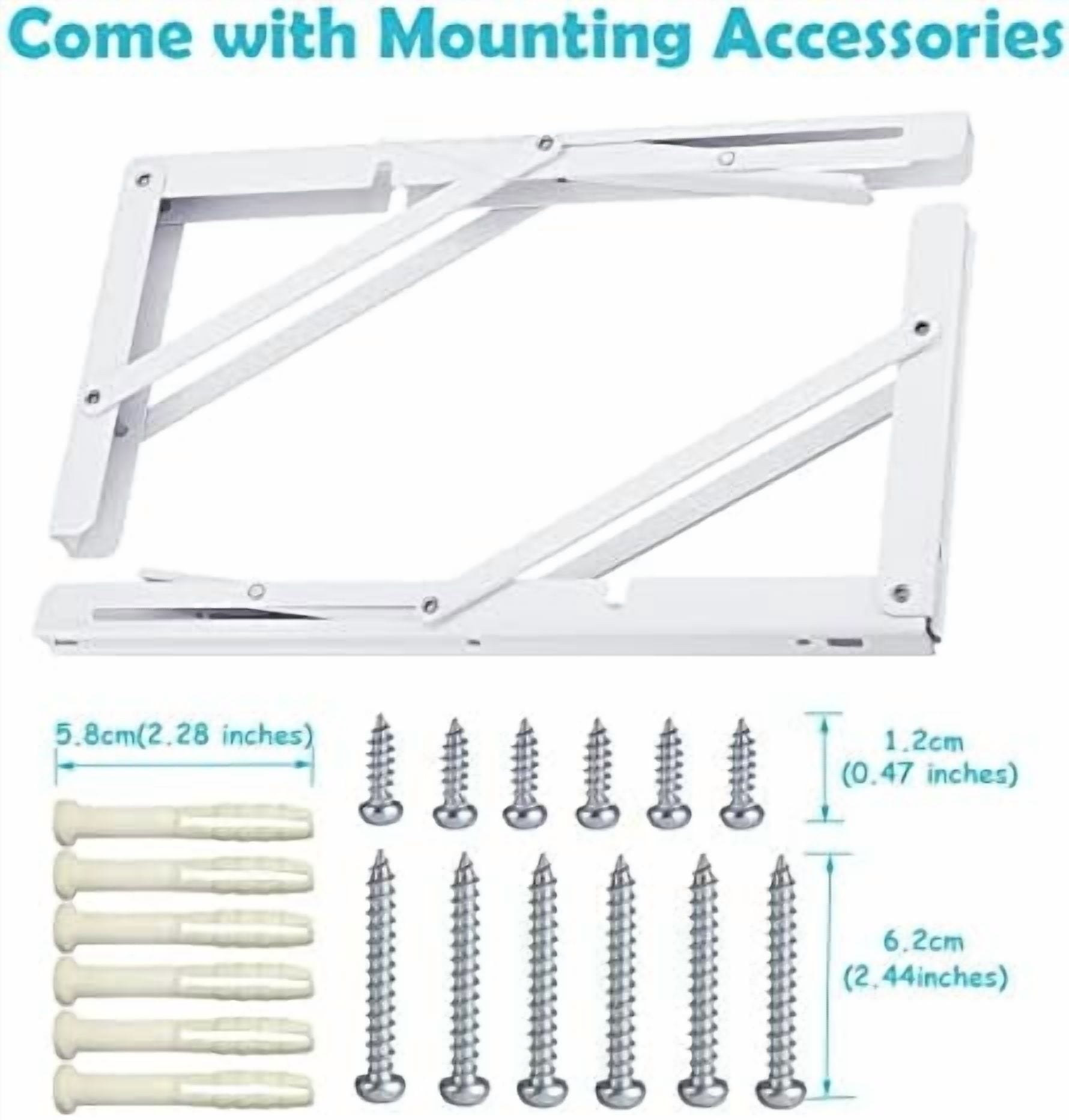 CLT 8" White Folding Shelf Brackets Max. Load 220 lb, Heavy Duty DIY Wall Mounted Shelf Bracket Space Saving for Table Work Bench, Pack of 2