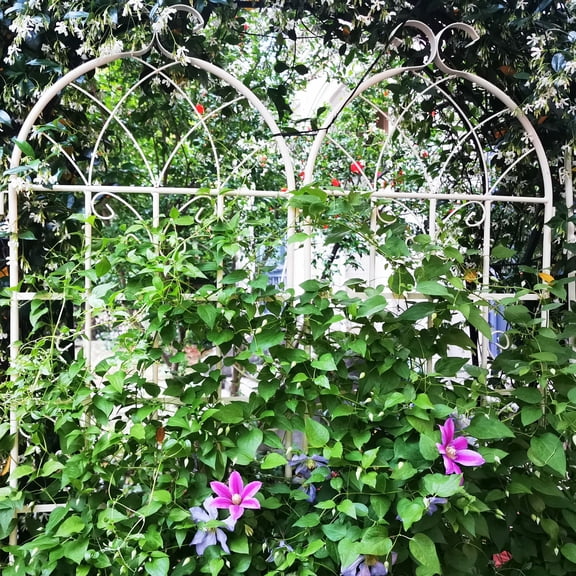 Outdoor Garden Arch 2 Pack Metal Garden Trellis 71" x 19.7" Rustproof Trellis for Climbing Plants Outdoor Flower Support Cream White,Garden Trellis