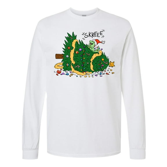 Inktastic Tiny Dinosaur Destroying Christmas Tree Long Sleeve T-Shirt