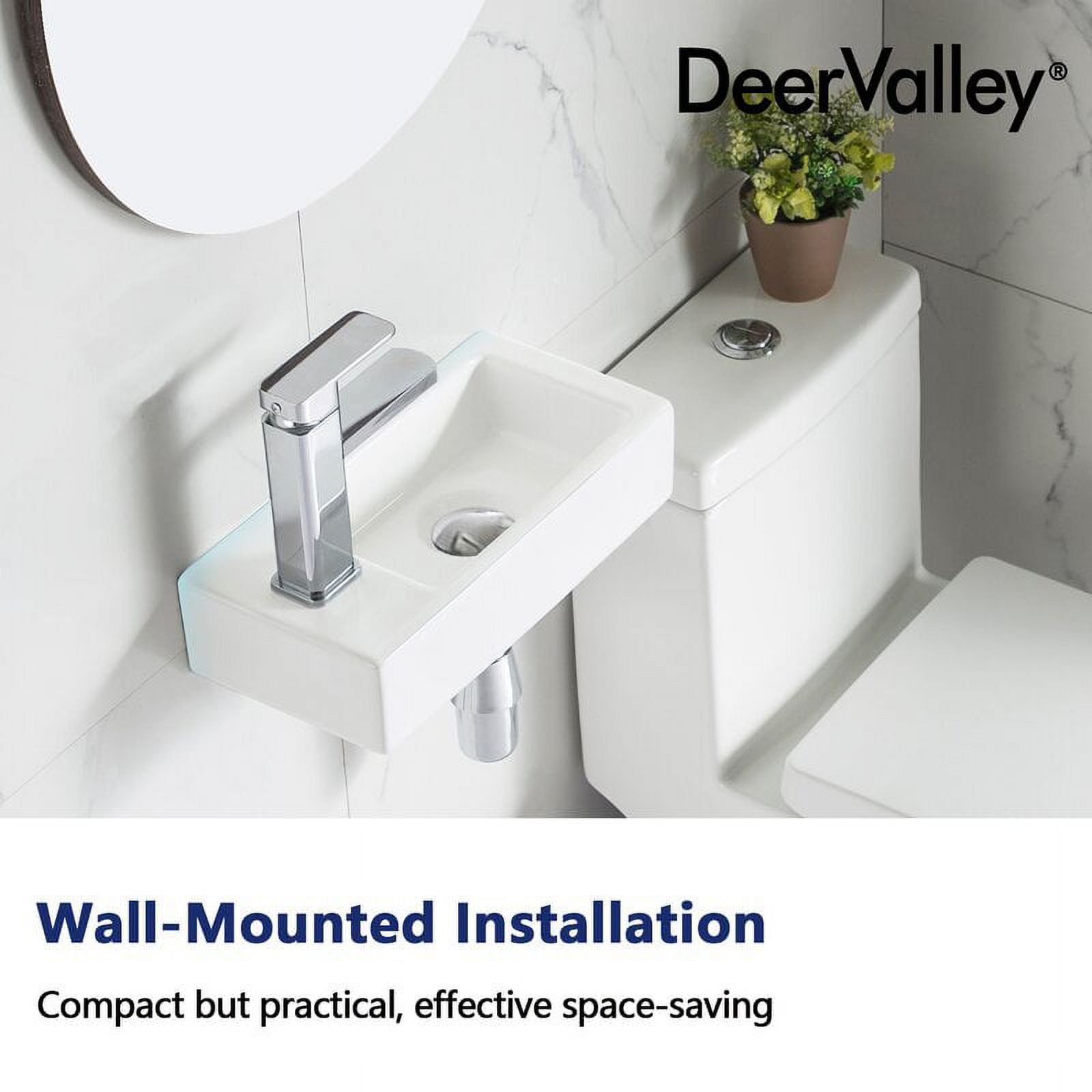 DeerValley Ceramic Rectangular 7'' Wall Mount Sink for Bathroom,White ,DV-1V081L