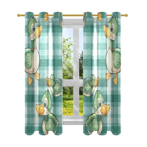Sheer Curtains 2 Panels Set Grommet Drapes Window Treatments Light Filtering for Bedroom Living Room W42 x L63 Cute Ducks on Plaid