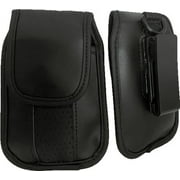 Black Leather Vertical Case with Pinch Clip fits LG Exalt LTE Flip Phone