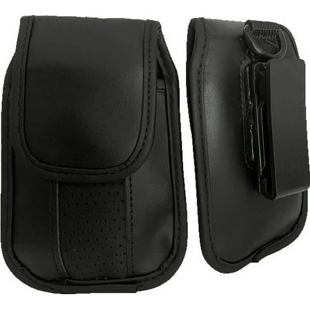 Black Leather Vertical Case with Pinch Clip fits TCL Flip Pro, TCL FLIP Flip Phone