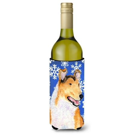 

Caroline s Treasures SS4608LITERK Collie Smooth Winter Snowflakes Holiday Wine Bottle Hugger Wine Bottle multicolor