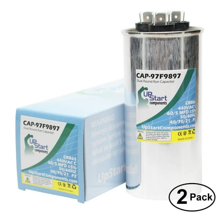 

2-Pack 60 / 5 MFD 440 Volt Dual Round Run Capacitor Replacement for Trane TTB036C100A1 - CAP-97F9897 UpStart Components Brand
