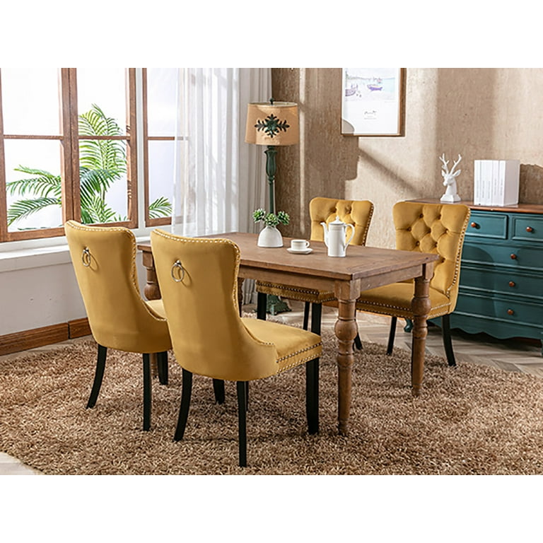 Wood Mustard Velvet Dining Chair Oakley Set Of Mustard Yellow