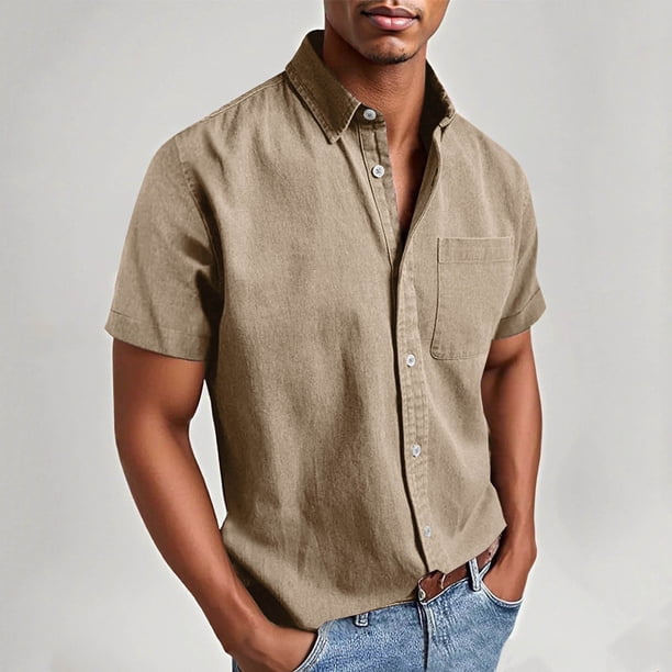 pstuiky Camisas de vestir de manga corta para hombre, Camisas de manga corta con cuello vuelto y botones sueltos informales de color sólido para hombre camisas casuales para hombre xxl