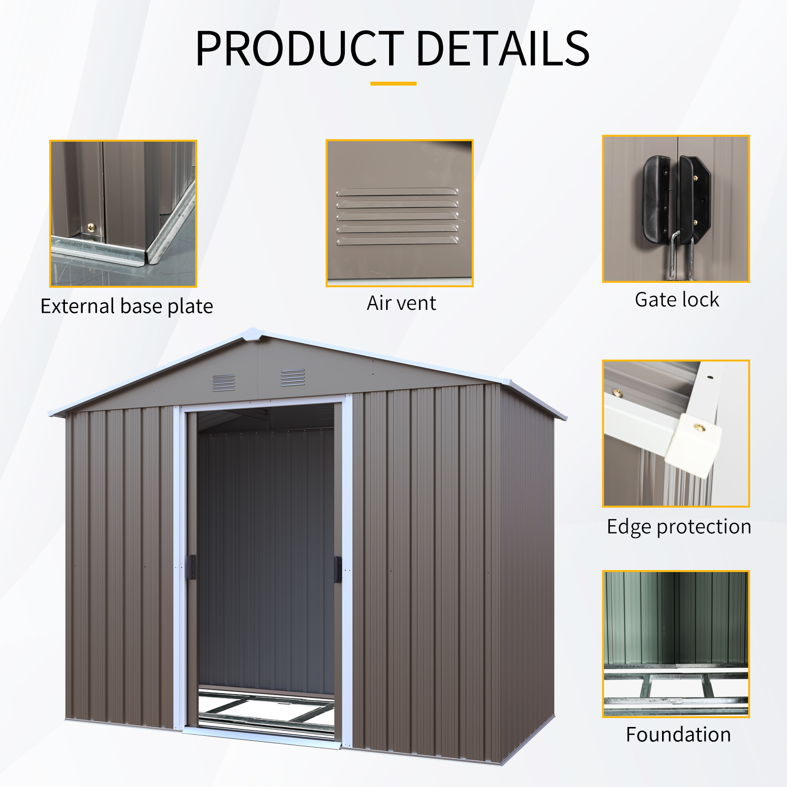 Olurrisa 8x4ft Gray Outdoor Metal Storage Shed with Metal Foundation, Galvanized Steel Lockable Shed with Sliding Doors