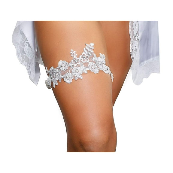 Bridal Ivory Bridal Garter with Rhinestone Satin Bow and lace(white)
