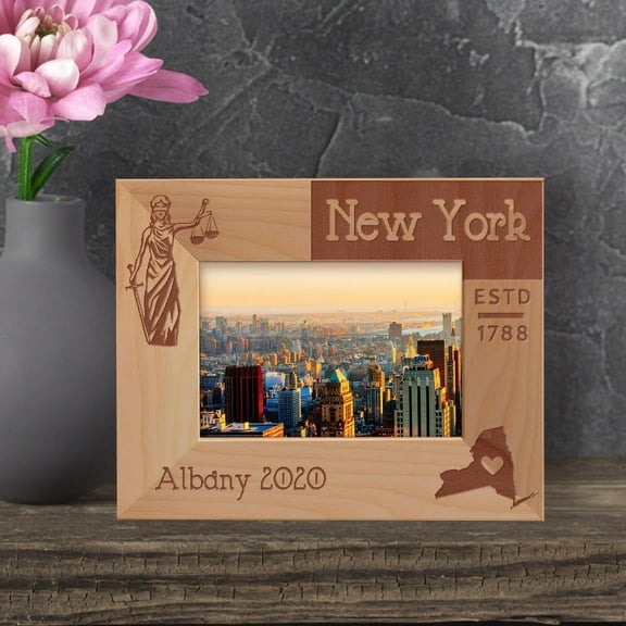 New York Personalized Wooden Frame-5" x 3 1/2" Brown Horizontal