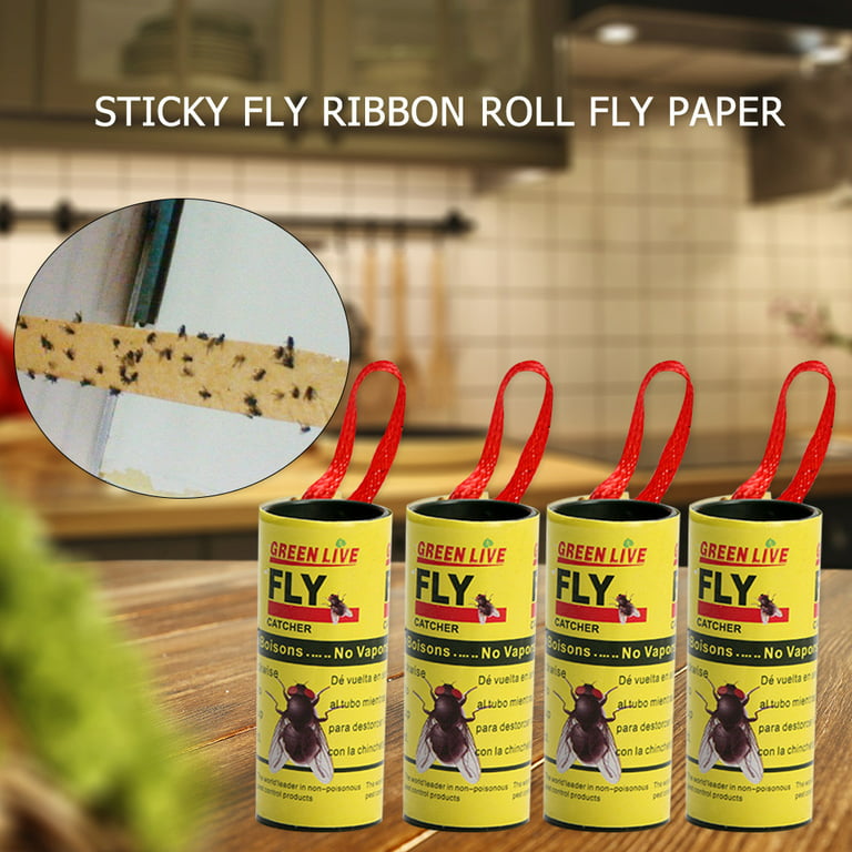 4pcs Fly Sticky Paper Strip Ribbons Roll Flies Insect Mosquitoes Killers Strong Glue Flying Insect Bug Mosquitos Catcher, Other