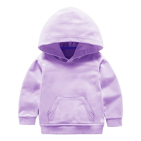 yocbz Toddler Baby Hoodie Long Sleeve Pullover Hooded Sweatshirt Kids Boy Girl Basic Solid Sports Tops Fall Winter Outfit Purple 12-18 Months