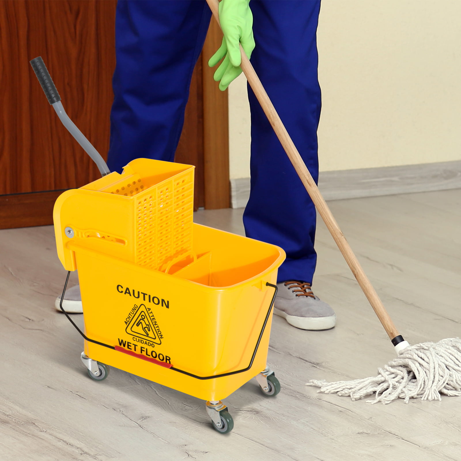 Mini Mop Bucket w/Wringer Combo 5 Gallon Commercial Rolling Cleaning Cart Yellow 