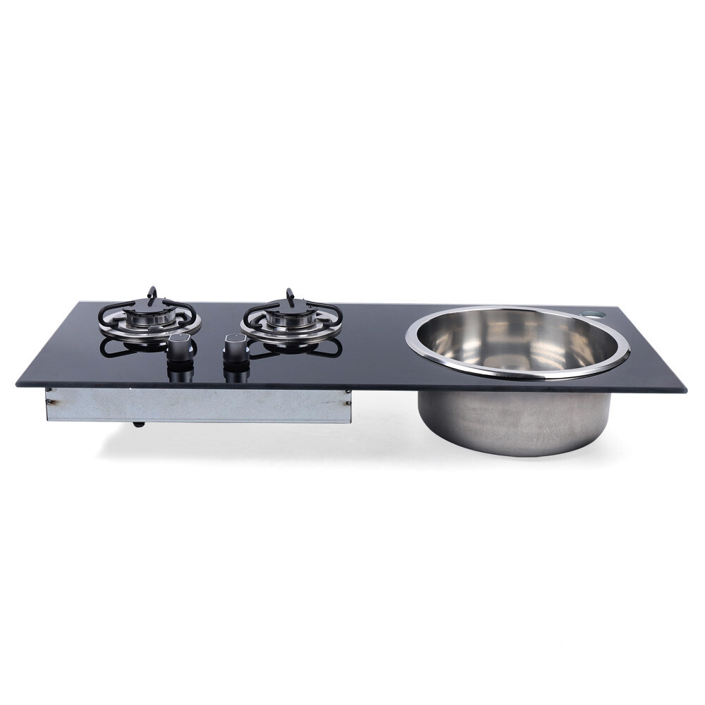 31.1*13.39*5.12 cm Boat Caravan RV Camper Gas Stove Hob 2 Burner LPG Sink Combo Cooktop w/Glass Lid