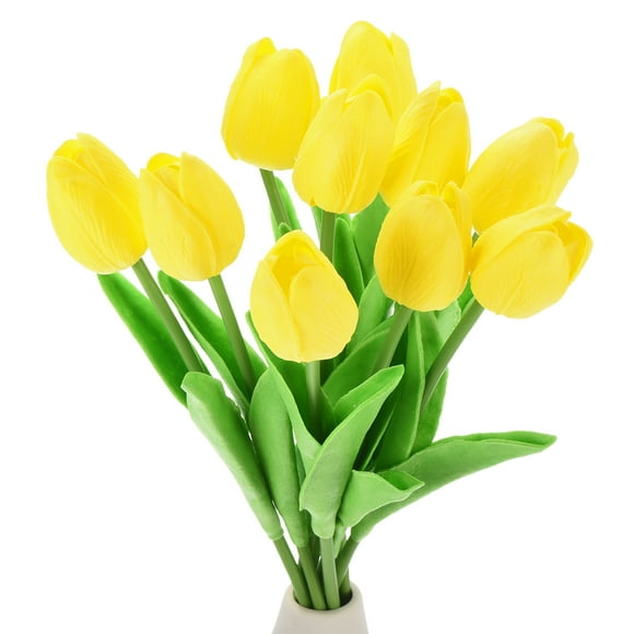 Unique Bargains 15pcs Tulips Artificial Flowers, Artificial Flowers Fake Tulip Stems Real Touch for Decoration (Yellow)