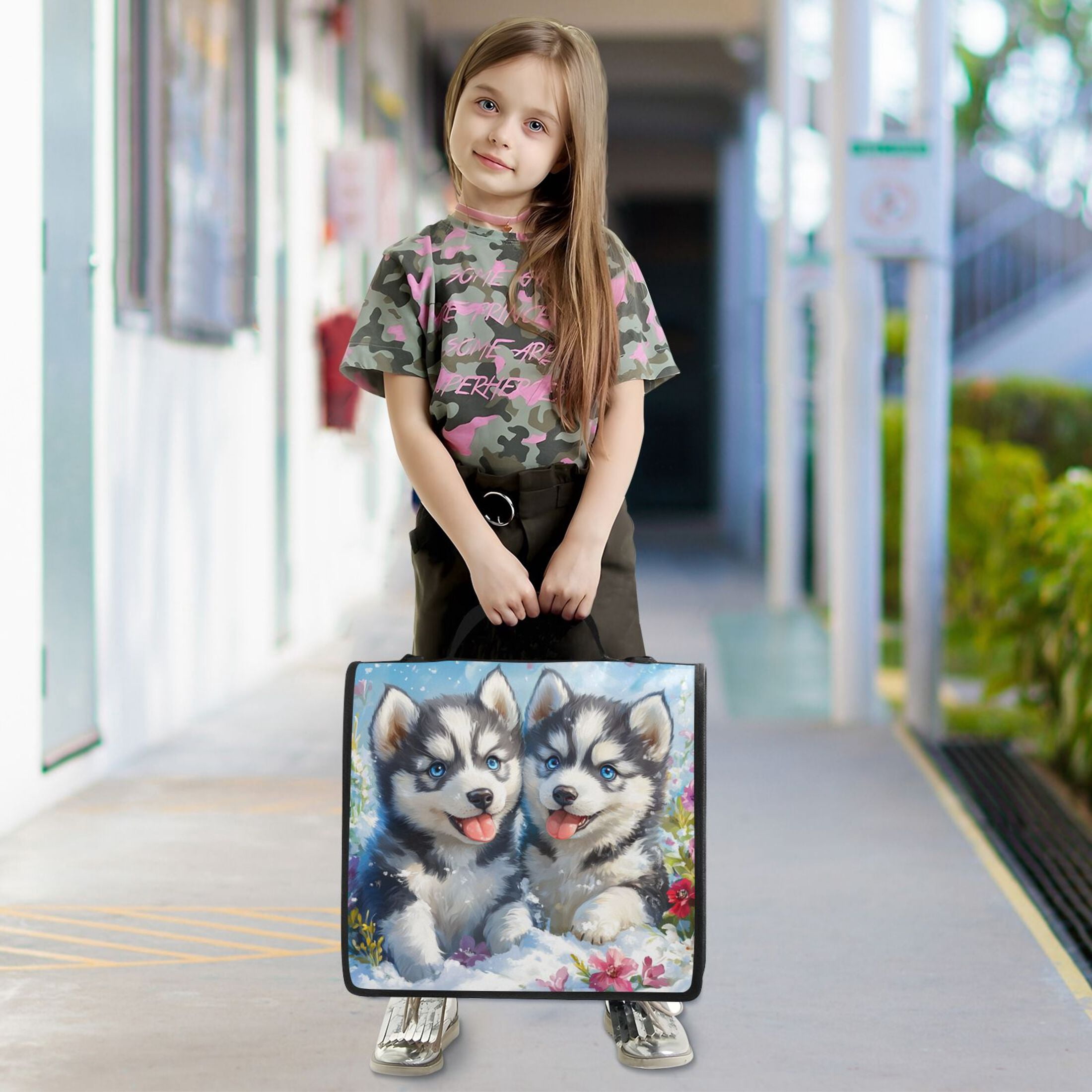 YAZAOO Zipper Binder trapper keeper Documents Organized Design Huskies in Bloom Printed