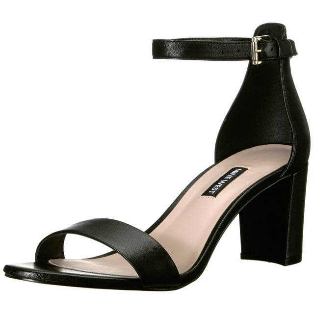 Sandalia de tacón Nine West Pruce para mujer, color negro, napa, talla 9