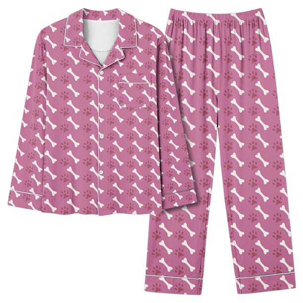Puntoco Conjunto de pijama cómodo para mujer Conjunto de pijama estampado con bolsillo para uso diario en casa