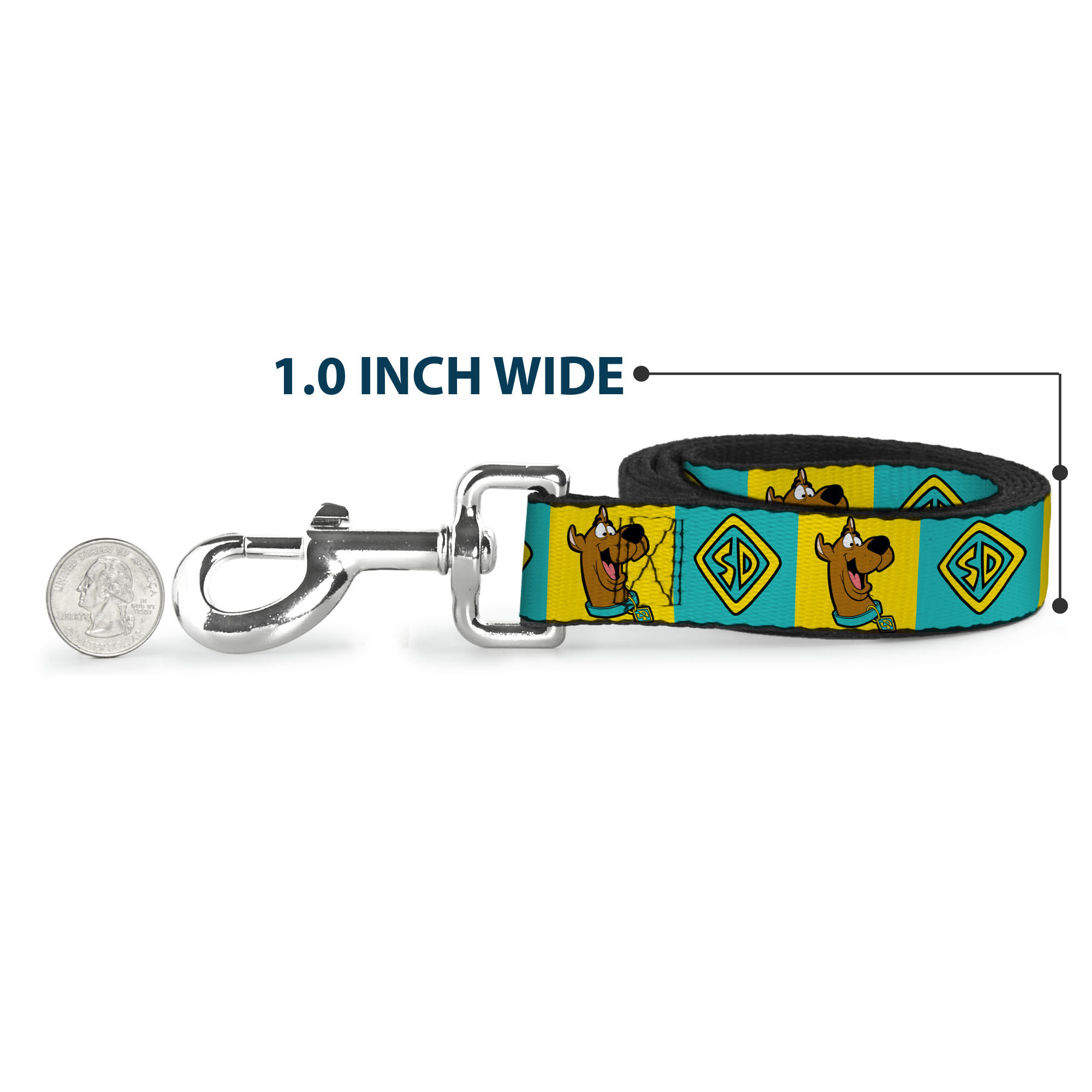 Scooby Doo Pet Leash, Dog Leash, Scooby Doo Pose and Dog Tag Blocks Yellow Blue, 6 Feet Long 1.0 Inch Wide
