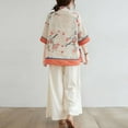 thumbnail image 4 of YM YOUMU Women 3/4 Sleeves Chinese Ethnic Floral Printed Shirt Stand Up Frog Button Traditional Cheongsam Blouse Tops, 4 of 5