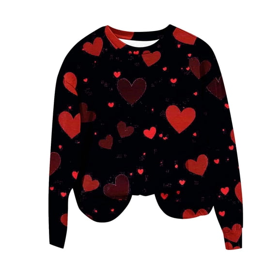 successthop Valentine Sweatshirts for Women Red Heart Fleece Oversized Crewneck No Hood Jumper Long Sleeve Pullover Tops