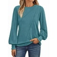 thumbnail image 1 of Blusas de Larga para Mujer, con Cuello Redondo Plisado, Informales, de Negocios, Ropa de Moda. Azul y Verde L, 1 of 6