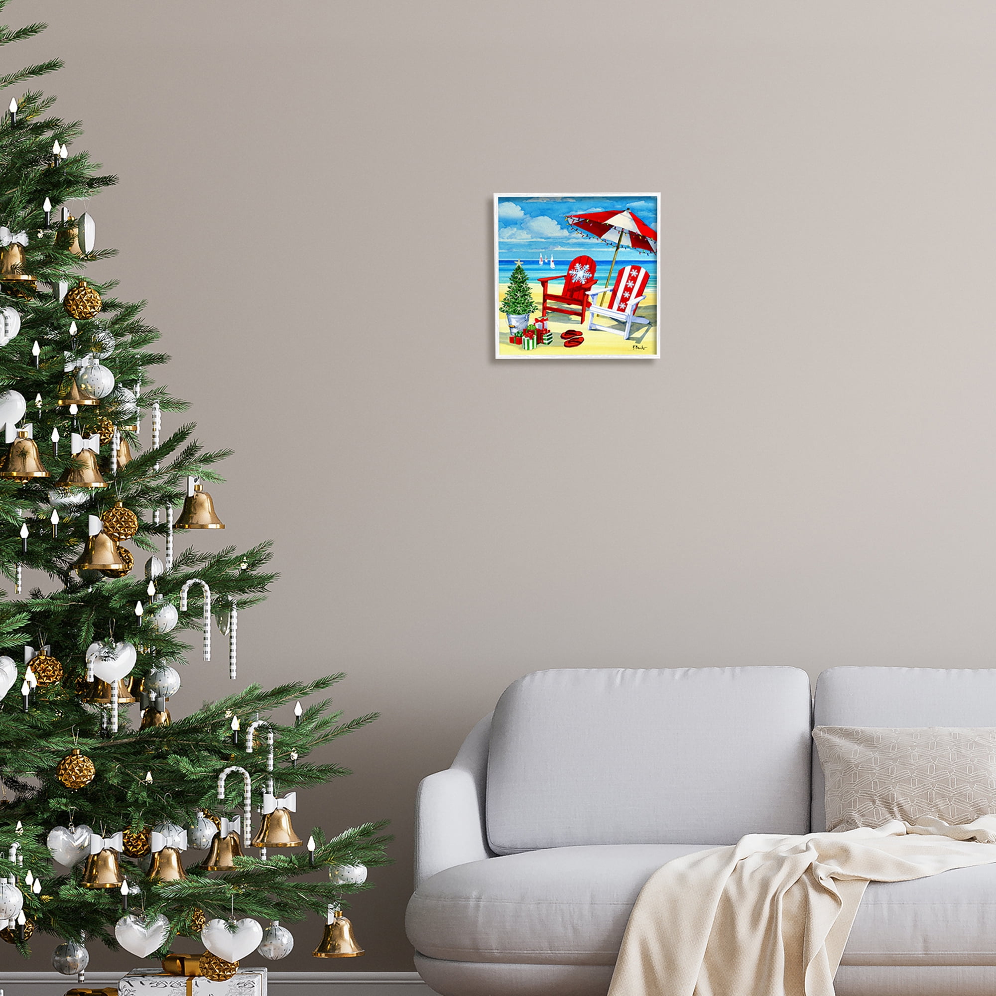 Stupell Industries Coastal Christmas Scene Holiday Painting White Framed Art Print Wall Art, 12 x 12