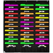 COMPONO 30 Pocket Storage Pocket Chart & Hanging Wall File Organizer (Black w/ Windows)